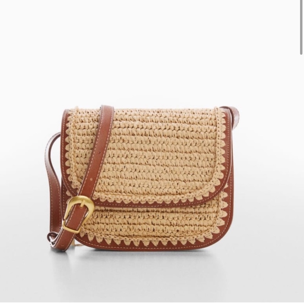 Stylish Tan and Brown Woven Crossbody Bag